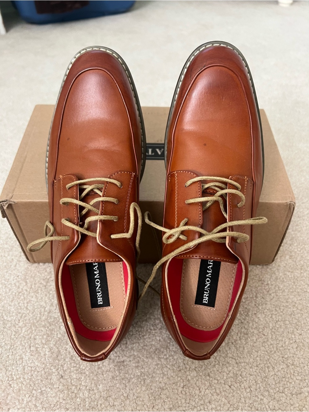 Bruno Marc Tan Leather Derby Shoes - Classic Lace-Up Oxford Style
